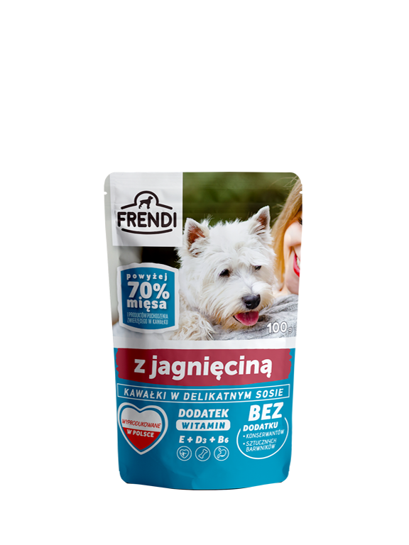Frendi-  Kawałki w delikatnym sosie z jagnięciną dla psa 100g.