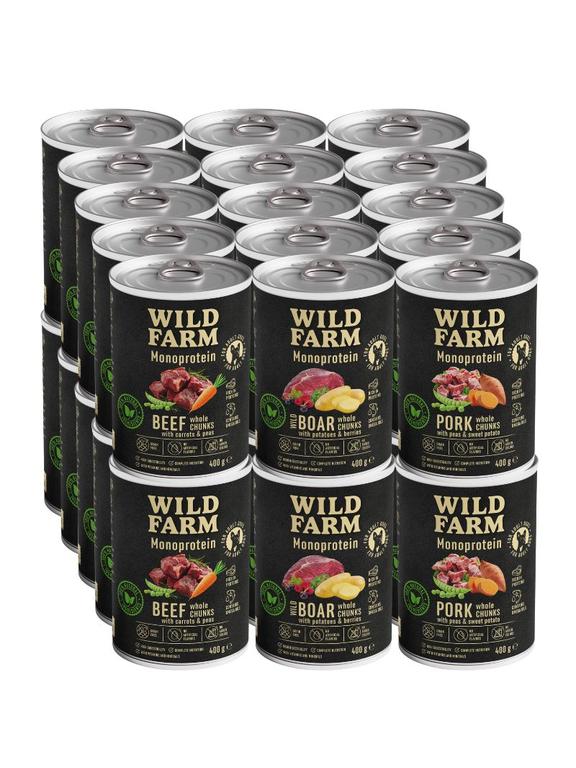 Wild Farm Monoprotein Mix Smaków 30x400g hipoalergiczna karma dla psa