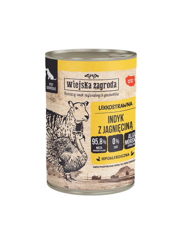 Wiejska Zagroda Indyk z jagnięciną 400g dla psa