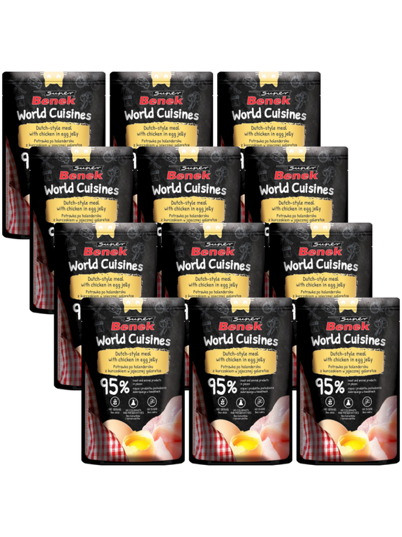 Super Benek World Cuisines Karma pełnoporcjowa dla dorosłych kotów. Potrawka po holendersku z kurczakiem w jajecznej galaretce 12x100g