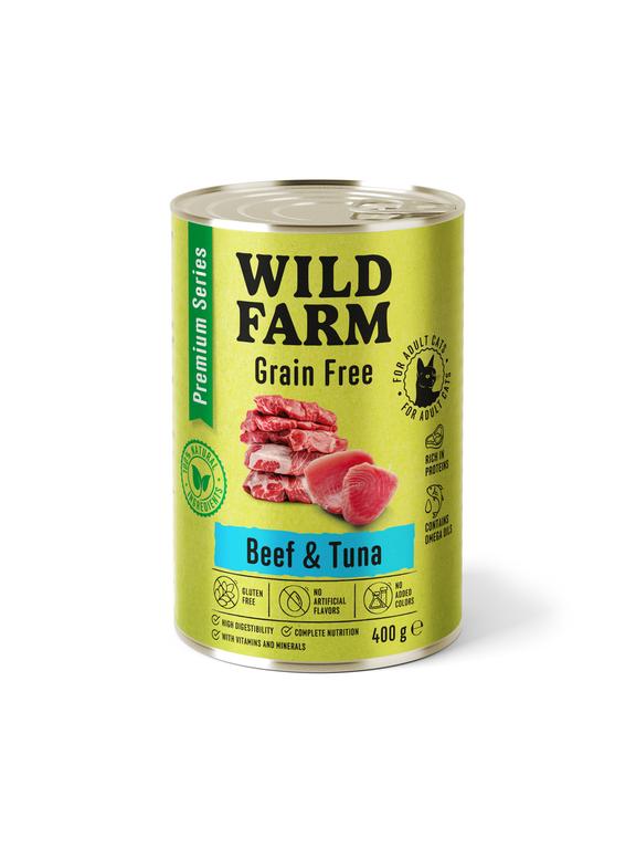WILD FARM Premium Grain Free Beef and Tuna 400g  - bezzbożowa karma dla kota