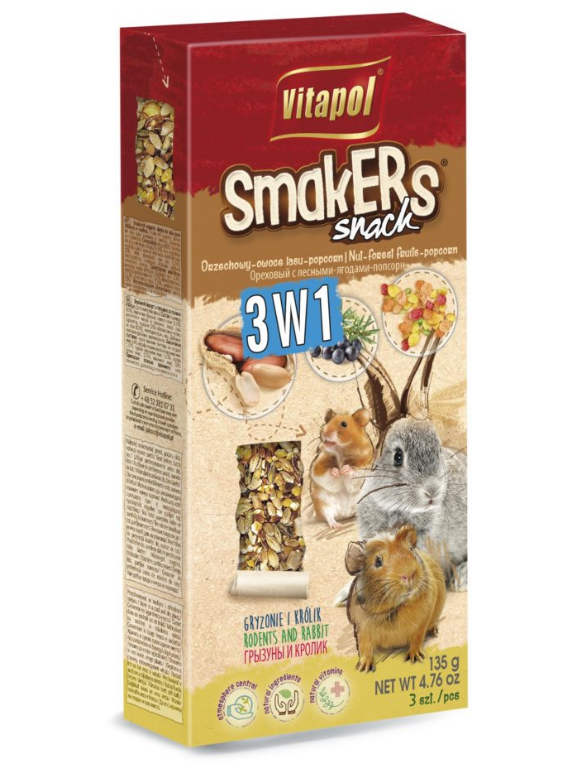 VITAPOL Kolby dla gryzoni „Smakers” 3w1 (orzechowa/owoce lasu/popcorn) 3szt.