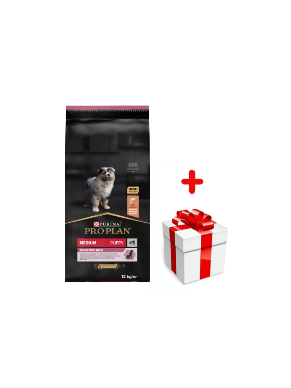 Purina Pro Plan Medium Puppy Sensitive Optiderma, łosoś i ryż 12kg   + niespodzianka dla psa GRATIS!