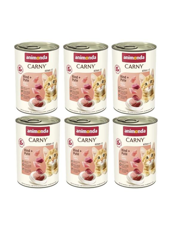 ANIMONDA Cat Carny Kitten smak: wołowina, indyk 6x400g
