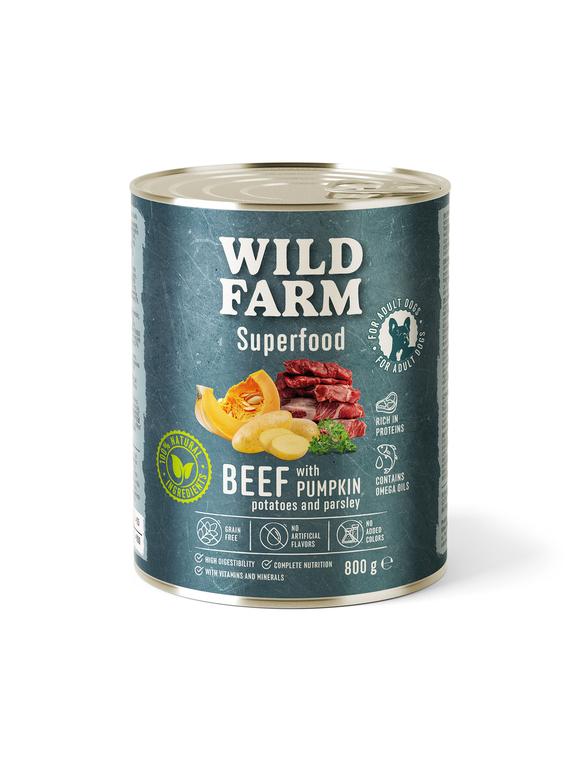 WILD FARM Superfood Beef (Wołowina z dynią, ziemniakami i natką pietruszki) 800g bezzbożowa karma dla psa