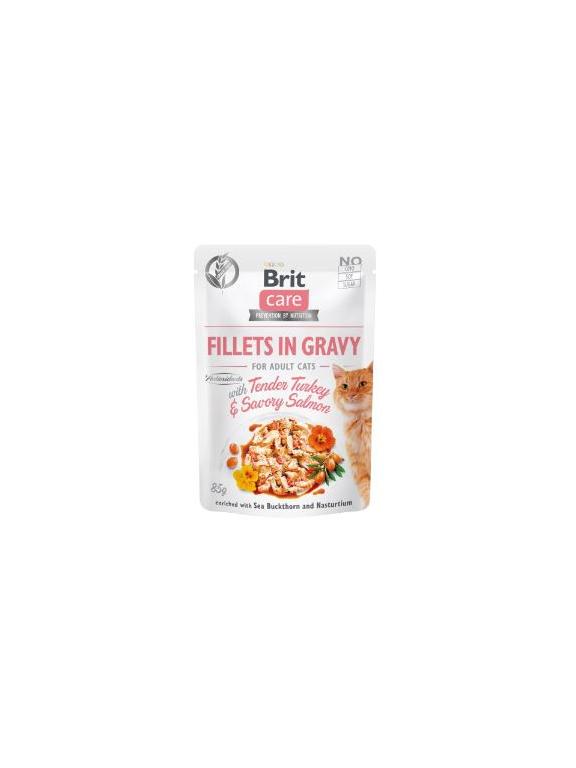 BRIT CARE Cat Pouches Fillets in Gravy with Tender Turkey &  Savory Salmon 85g