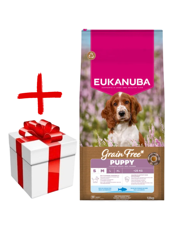 EUKANUBA Puppy&Junior Small/Medium Grain Free 12kg + niespodzianka dla psa GRATIS!