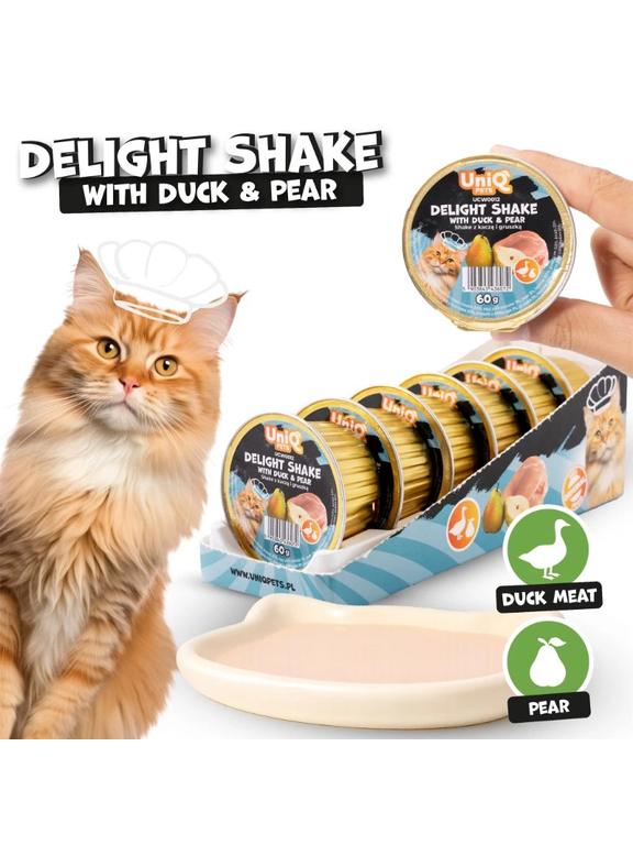 UNIQ PETS KARMA MOKRA DLA KOTA FRUITY SH AKE 60 g x 6 szt. tacek. kremowy shake z kaczką i gruszką