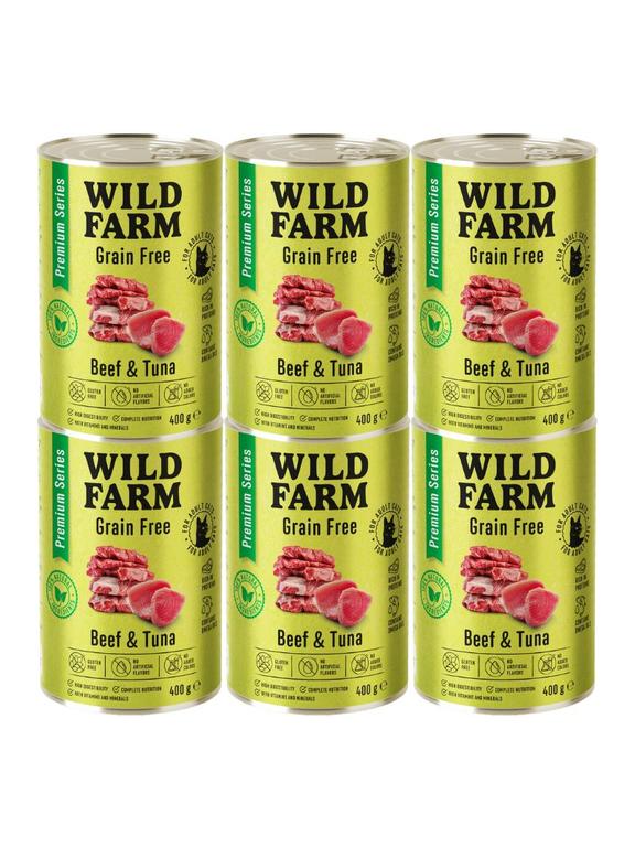 WILD FARM Premium Grain Free Beef and Tuna 6x400g  - bezzbożowa karma dla kota