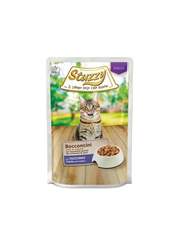 Stuzzy Bocconcini Sterilized, karma mokra, dla kota, indyk w sosie, 85 g, saszetka, po sterylizacji