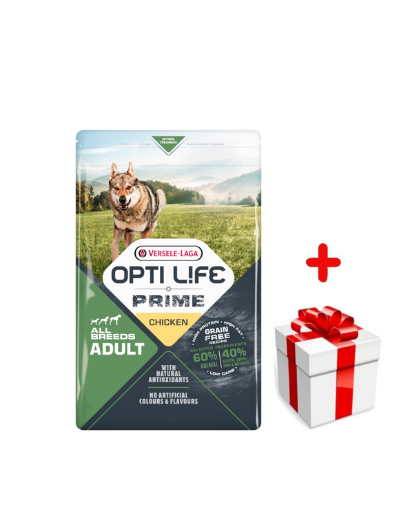 VERSELE-LAGA Opti Life Prime Adult Chicken 12,5kg - karma bezzbożowa dla dla dorosłych psów z kurczakiem + niespodzianka dla psa GRATIS!