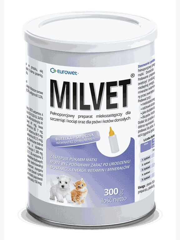 Eurowet Milvet mleko zastępcze dla szczeniąt i kociąt 300g