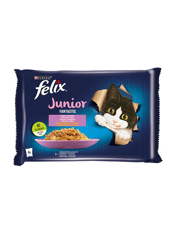 FELIX Fantastic Junior w galaretce z kurczakiem i łososiem 4x85g