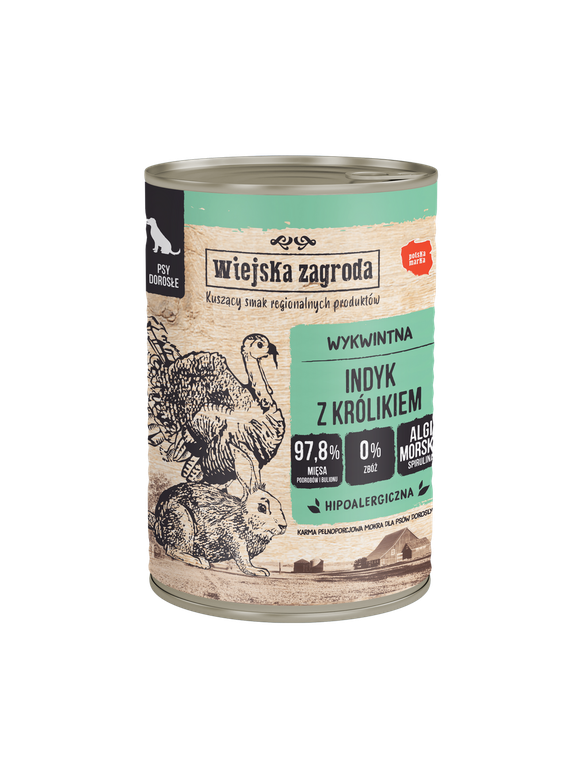 Wiejska Zagroda Indyk z królikiem 400g dla psa