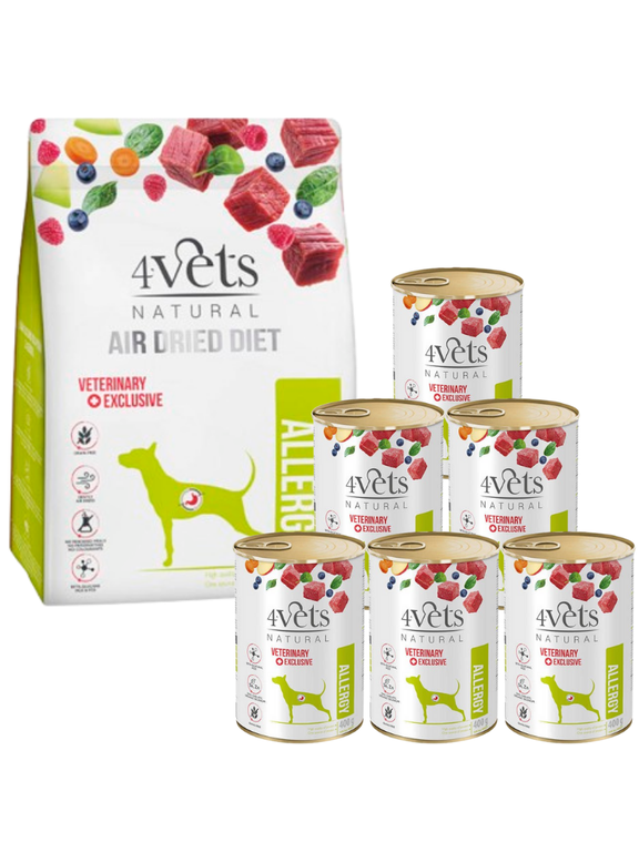 4Vets Natural Zestaw Allergy; karma suszona 1kg + karma mokra 6x400g