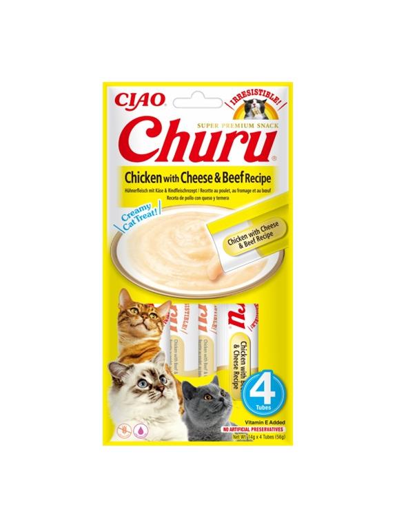 INABA  Churu przysmak dla kota o smaku kurczaka, sera i wołowiny 4x14g