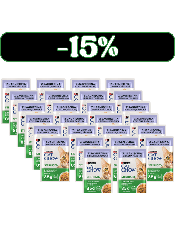 CAT CHOW Sterilised Karma dla kotów z jagnięciną i zieloną fasolką w sosie 26x85g