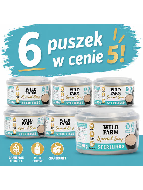 WILD FARM Special Soup 6x80g Sterilised – aromatyczna zupka - wsparcie prawidłowego nawodnienia