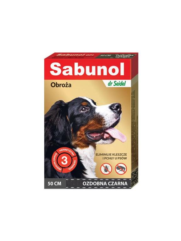 Sabunol - ozdobna czarna obroża przeciw pchłom i kleszczom dla psa 50 cm