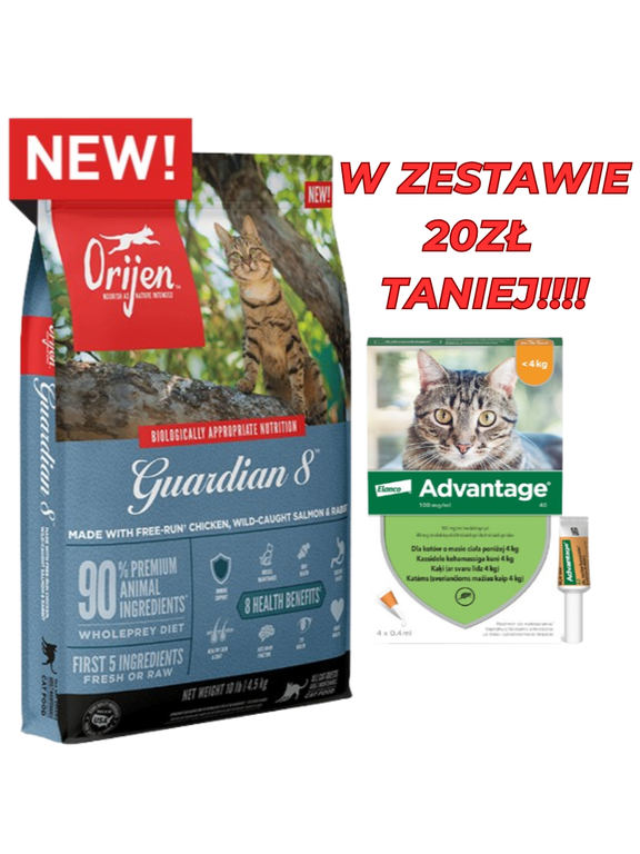 ORIJEN Guardian 8 Cat 4,5kg + Advantage - dla kotów (0,4mlx4) *roztwór* blister