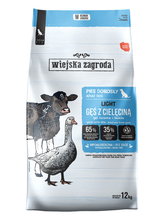 Wiejska Zagroda Karma sucha dla psa Light Gęsina z cielęciną (dorosły) 12kg