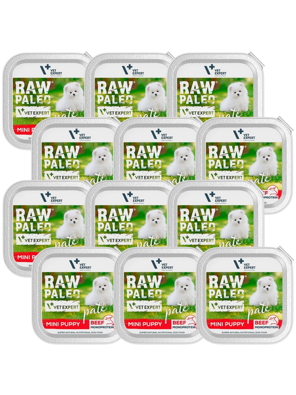 Vetexpert Raw Paleo Pate Mini Puppy Beef 12x150g - wołowina tacka