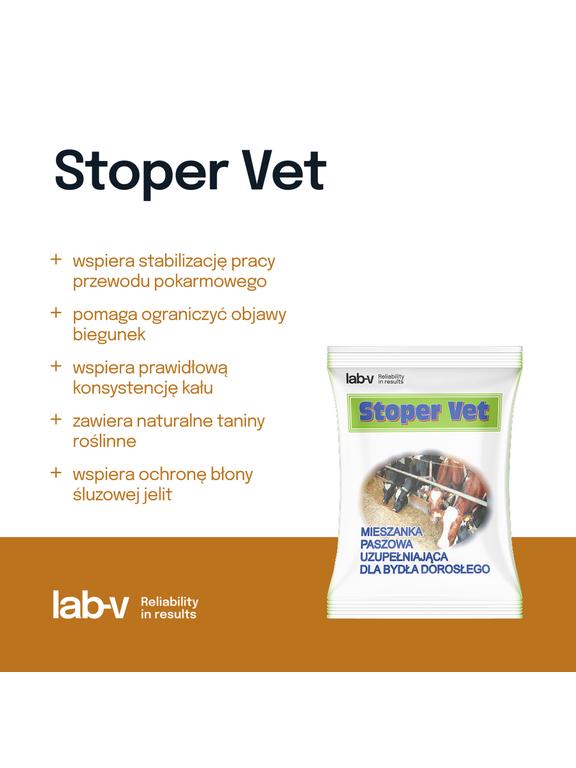 Lab-v Stoper Vet - Mieszanka Paszowa Uzupełniająca Na Ustabilizowanie Funkcjonowania Przewodu Pokarmowego Dla Bydła Dorosłego 110g