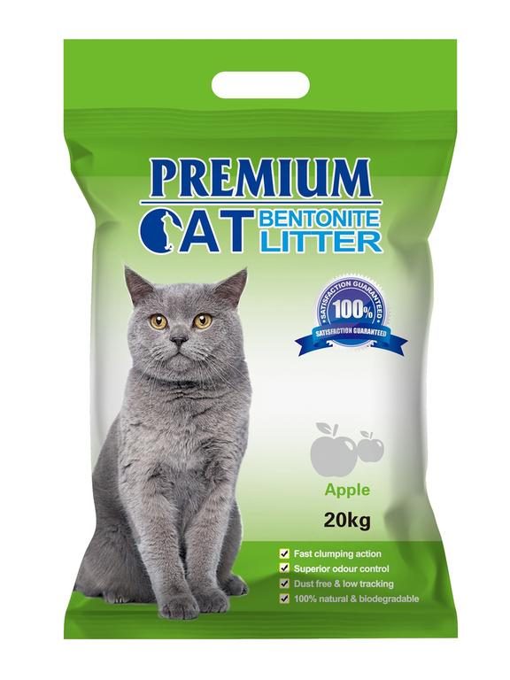 Premium Cat Żwirek Bentonitowy Zbrylający - Jabłkowy dla kota 20kg