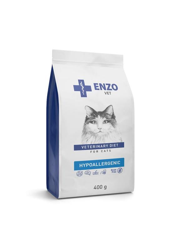 ENZO VET HYPOALLERGENIC Dietetyczna, pełnoporcjowa sucha karma dla kotów z alergiami 400g