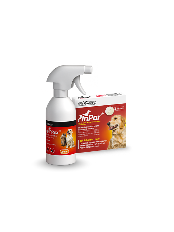Fiprex spray 250ml + InPar- tabletki odrobaczające dla psa (2 tabl.)