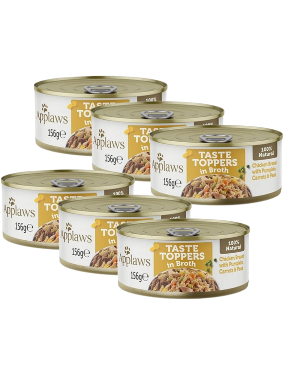 Applaws Taste Toppers Naturalna Mokra Karma dla Psów Kurczak Z Dynią Marchewką I Groszkiem W Bulionie 6x156g Puszka