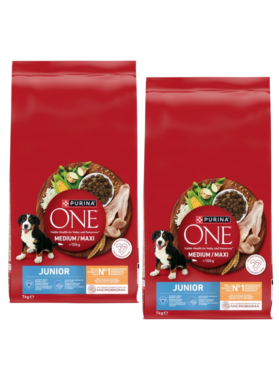 PURINA ONE Junior Medium/Maxi Karma dla szczeniąt bogata w kurczaka z ryżem 2x7 kg