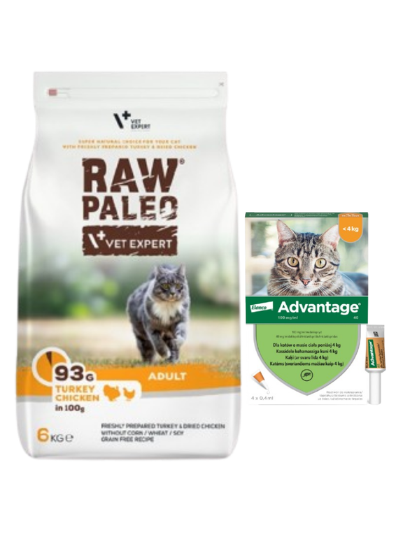 Vetexpert Raw Paleo Adult Cat 6kg + Advantage - dla kotów (0,4mlx4) *roztwór* blister