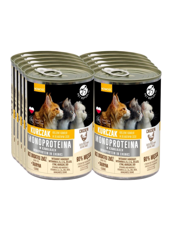 PetRepublic karma monoproteinowa z kurczaka dla kota, kawałki w sosie 10x400g