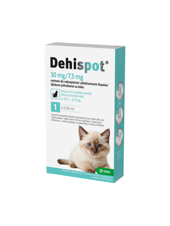 KRKA Dehispot 30 mg/7,5 mg roztwór do nakrapiania dla małych kotów