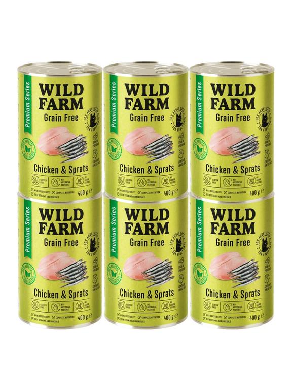 WILD FARM Premium Grain Free Chicken and Sprats 6x400g  - bezzbożowa karma dla kota