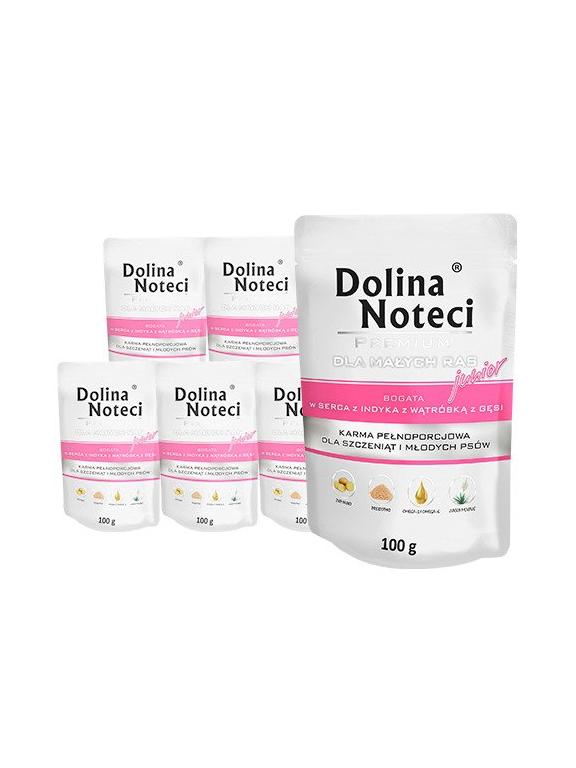 Dolina Noteci PREMIUM dla psów małych ras JUNIOR bogata w serca z indyka z wątróbką z gęsi saszetka  10x100g