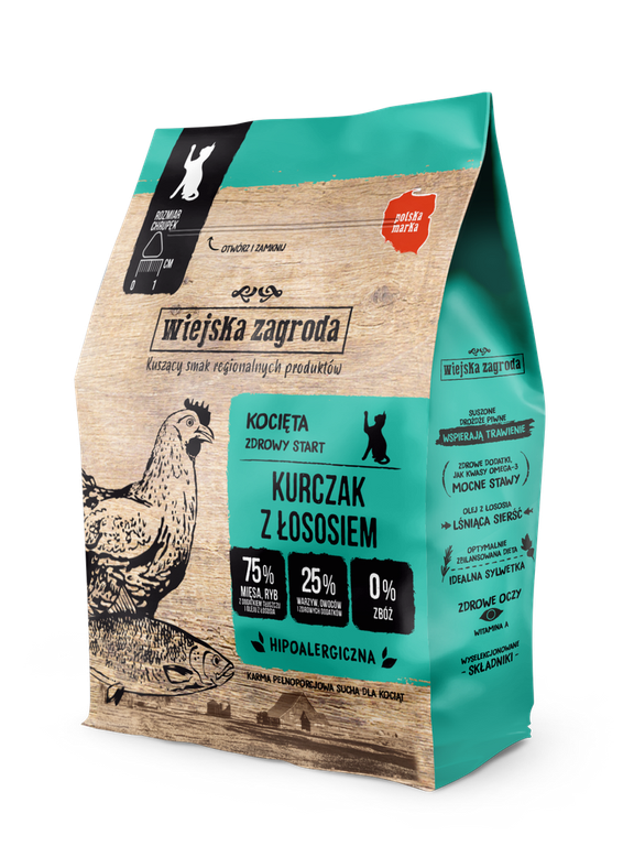 Wiejska Zagroda Kurczak z łososiem dla kociąt 400g