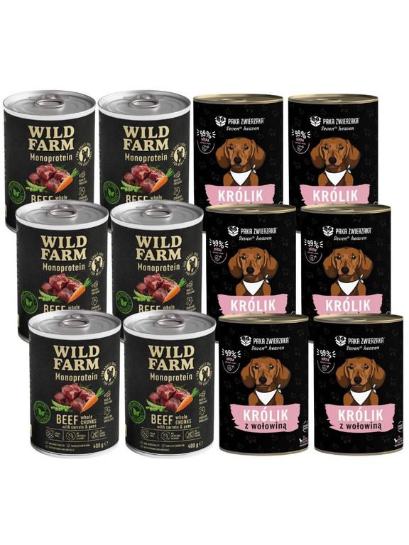 Paka Zwierzaka - Seventh heaven - Królik z wołowiną + WILD FARM Monoprotein Beef 12x400g
