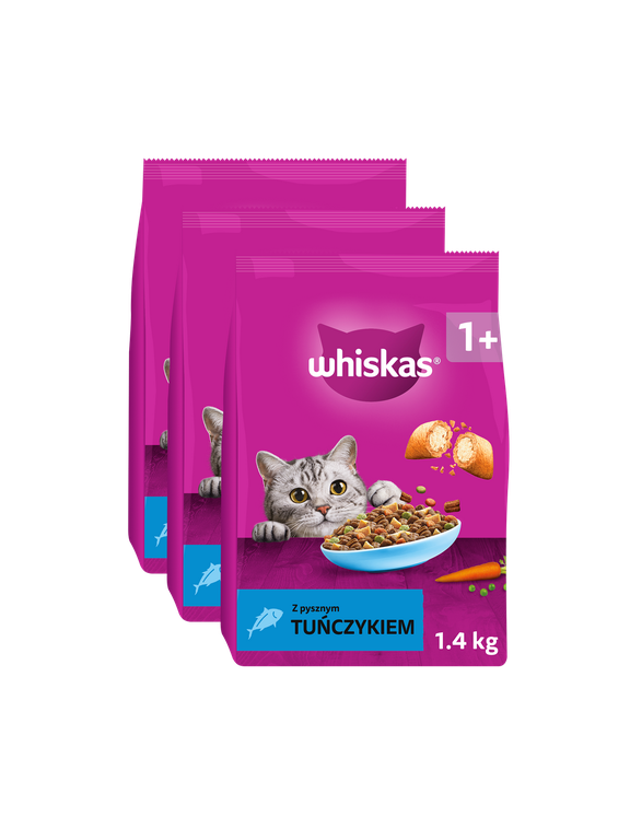 WHISKAS Adult 3x1,4kg - sucha karma dla kotów z tuńczykiem i warzywami