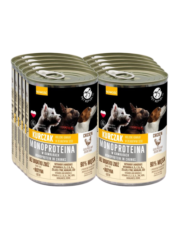 PetRepublic karma monoproteinowa z kurczaka dla psa, kawałki w sosie 10x400g