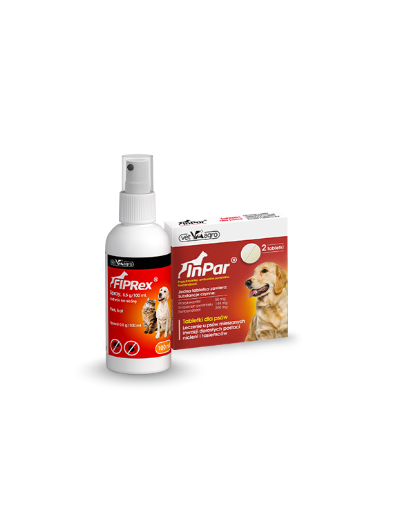 Fiprex spray 100ml + InPar- tabletki odrobaczające dla psa (2 tabl.)