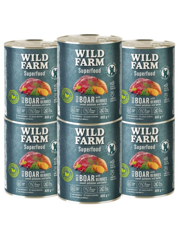 WILD FARM Superfood Wild Boar (Dziczyzna z batatami, jagodami i ziołami) 6x800g bezzbożowa karma dla psa