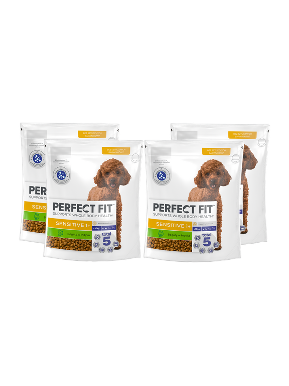 PERFECT FIT Sensitive 1+ Bogaty w Indyka 4x825 g - sucha karma dla dorosłych psów małych ras
