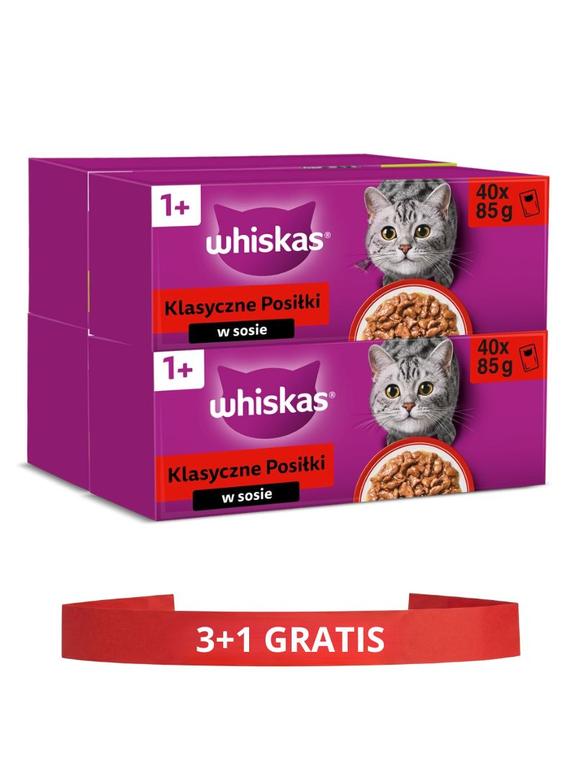 WHISKAS Adult saszetki 160x85g Klasyczne Posiłki - mokra karma dla dorosłego kota, w sosie (kawałki z: wołowiną, kurczakiem, jagnięciną, drobiem)