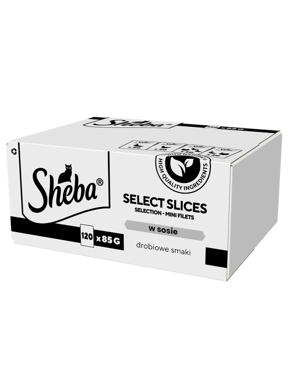 SHEBA Selection Select Slices Drobiowe Smaki saszetki 120x85 g – mokra karma pełnoporcjowa dla dorosłych kotów, w sosie