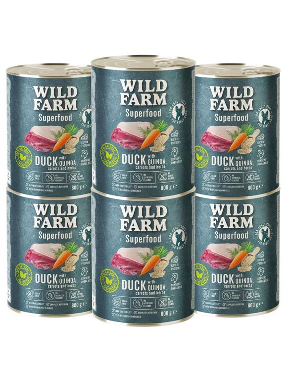 WILD FARM Superfood Duck (Kaczka z komosą ryżową, marchewką i ziołami) 6x800g bezzbożowa karma dla psa
