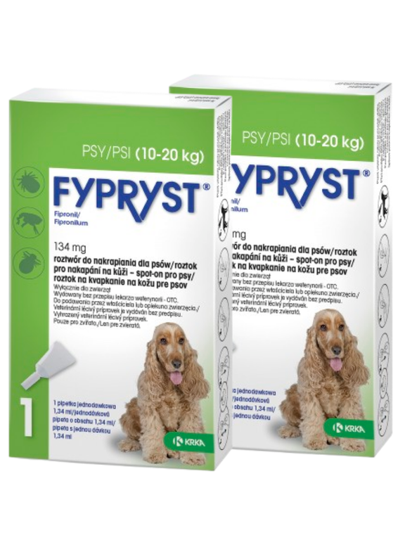 KRKA Fypryst Spot On krople na pchły i kleszcze dla psa 10-20 kg 134 mg/1,34 ml 2 szt.