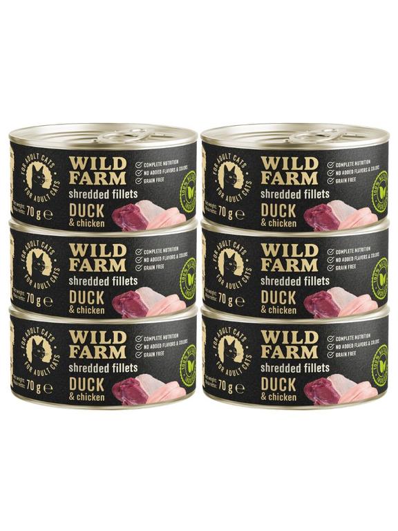 WILD FARM Fillets Duck&Chicken 6x70g - bezzbożowa mokra karma dla kota, filet w bulionie