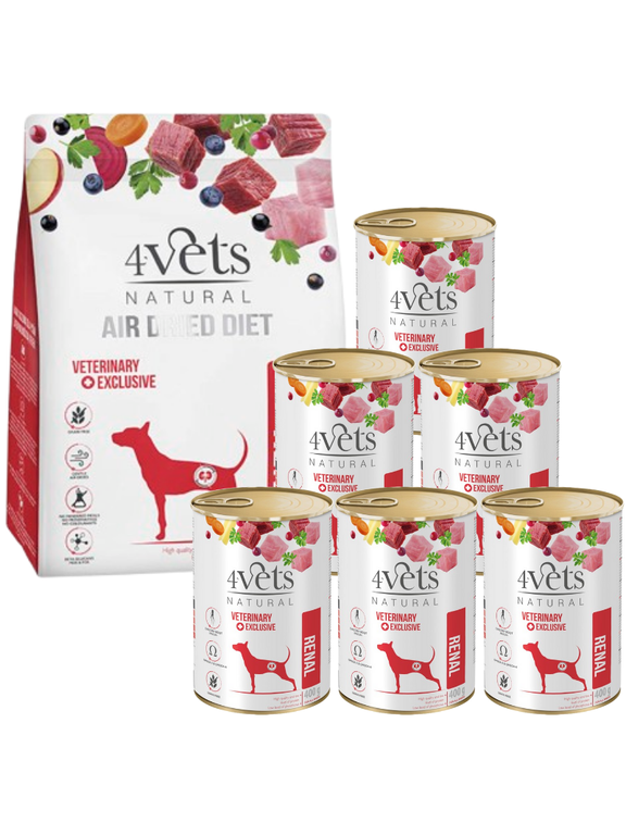 4Vets Natural Zestaw Renal karma suszona 1kg + karma mokra 6x400g